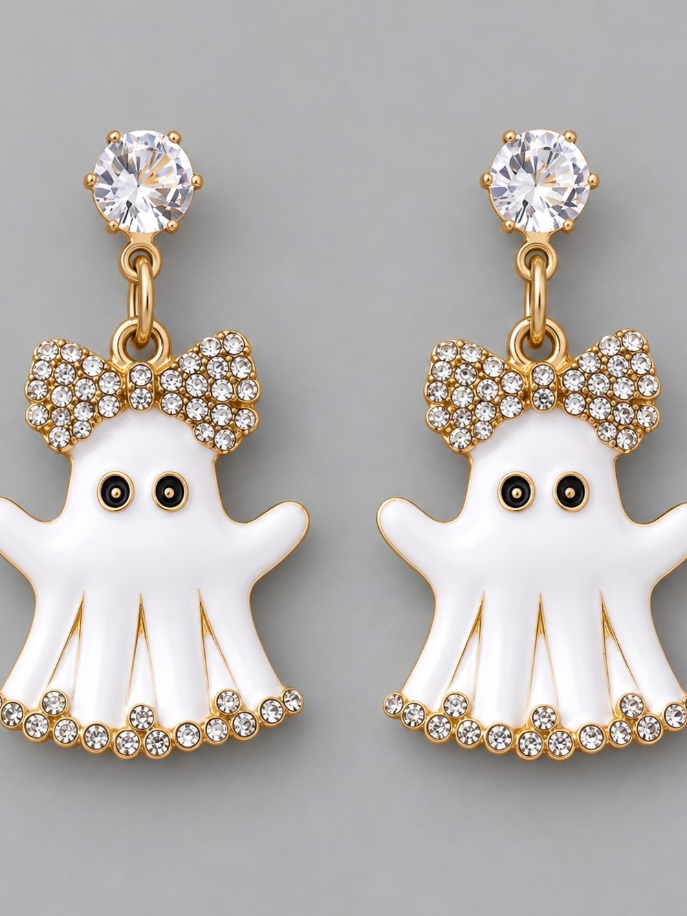 NIP Gold-Tone Ghost Bow Earrings